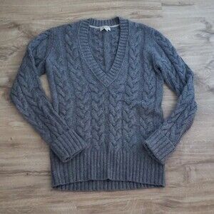 Burberry Gray 100% Cashmere Chic Feminine Cozy Lux Chunky Knit Sweater Size L